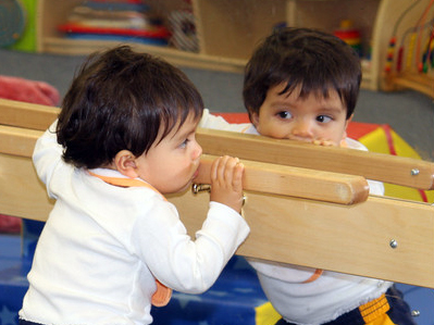 Child looking in mirror